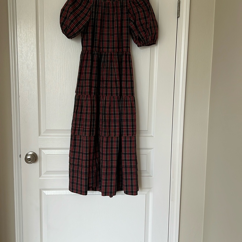 Red and Black Plaid Dress with Short Sleeves